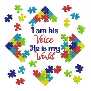 I am His Voice He is My World Autism Awareness Filled Machine Embroidery Design Digitized Pattern